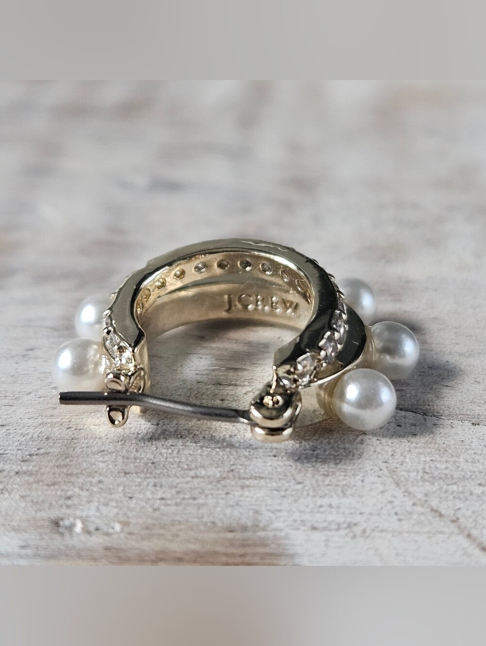 J.Crew nwt Mini pearl and pavé double-hoop Gold Earrings with Pearl Drops and a - Picture 8 of 11